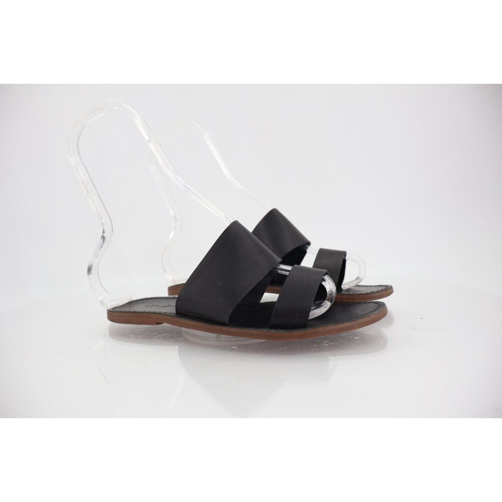 Madewell Women The Boardwalk Sandal Size 7 Black Leather Flat Slide Strappy